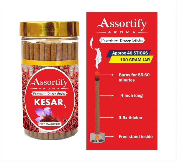 Kesar Dhoop Sticks Box|Bamboless||100gm Jar Packaging | Less Smoke| - Achleshwar