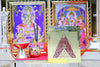 Triangular purple yantra diagram on gold card, front-facing