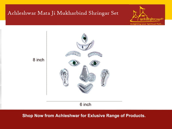 Achleshwar German Silver Mata Ji Mukharbind Shringar Set – Traditional Face Decoration Set for Devi Idol8 INCH