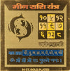 Gold-plated Meen Rashi Yantra card with fish icon, numerals, Devanagari script