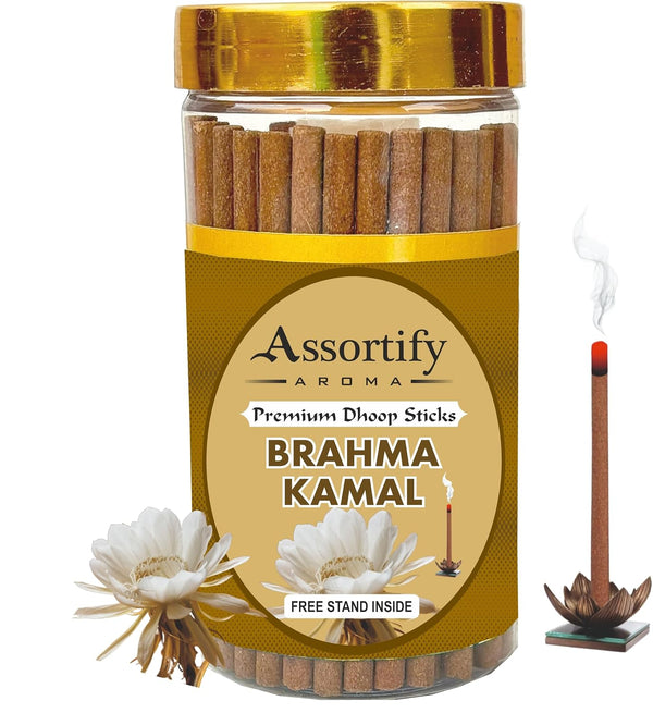 Brahma Kamal Dhoop Sticks Box for Pooja|Bamboless||100gm Jar Packaging | Less Smoke|