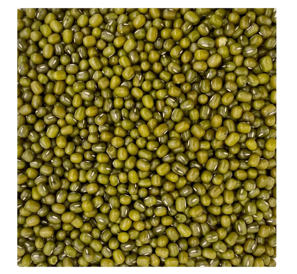 Whole moong beans close-up, green and olive-toned kernels