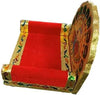 Wooden singhasan throne seat with red cushion and gold carved back panel
