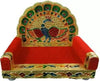 Handcrafted peacock wooden throne seat with red cushion and gold carved frame