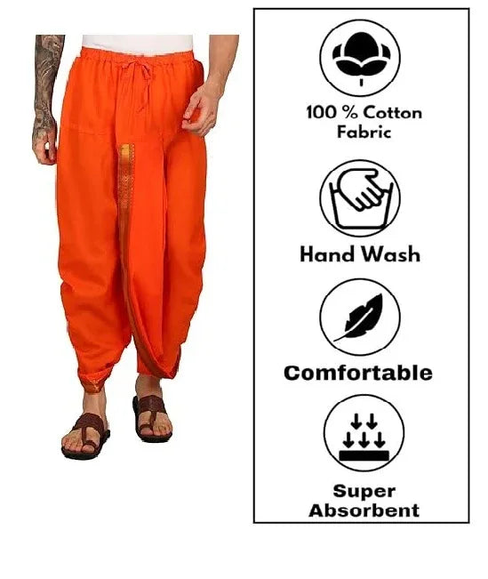 Readymade Dhoti Khadi Mix Cotton Orange/Bhagwa Colour - Achleshwar