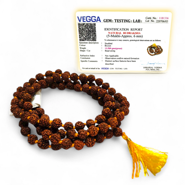 Lab Certified 5 Mukhi Rudraksha Mala 108+1 Beads for Japa & Meditation | 4mm–8mm | Authentic Natural Rudraksha with Certificate | Achleshwar