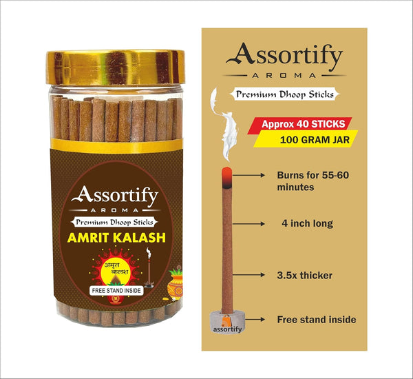 Amrat Kalash Dhoop Sticks Box|Bamboless||100gm Jar Packaging | Less Smoke|