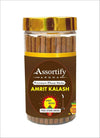 Dhoop sticks jar with gold lid and brown Amrit Kalash label
