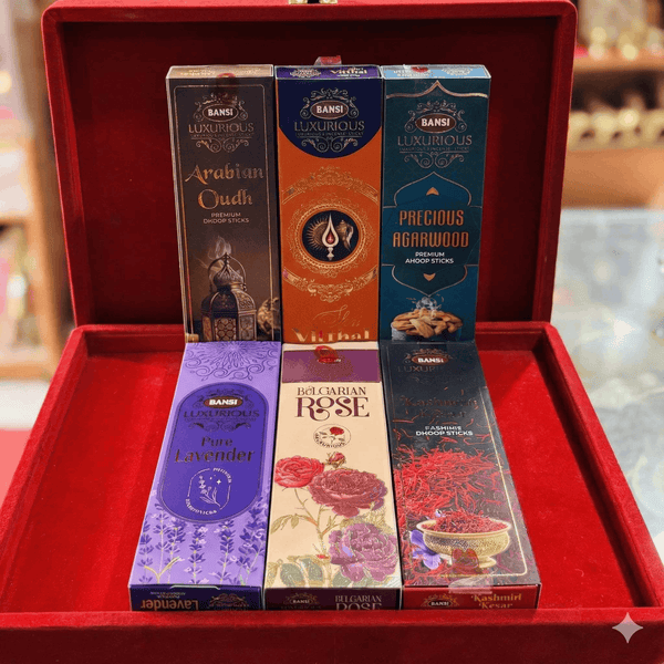 Luxury incense sticks assortment set of 6 boxes in a display tray