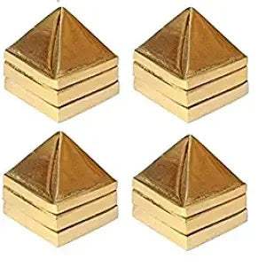 Golden metal pyramid set, four three-layer stacked designs with textured base