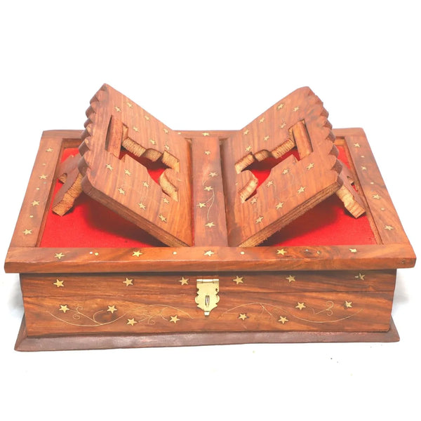 Premium Wooden Foldable Rehal Box – Multi-Functional Holy Book Stand & Storage Organizer for Scriptures - Achleshwar