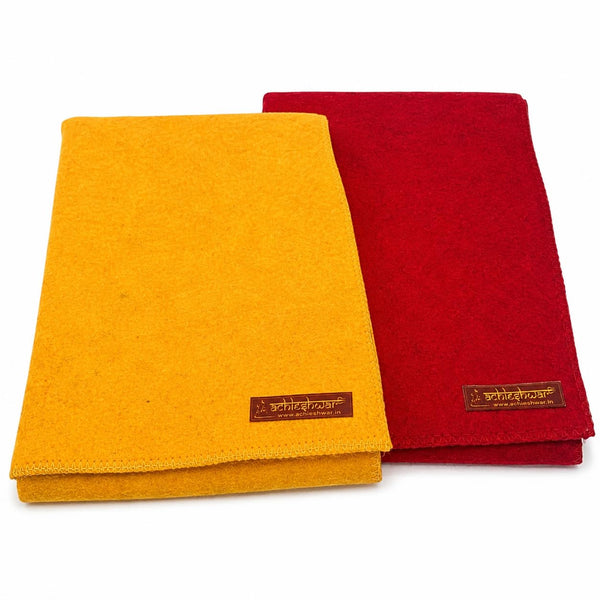Handcrafted Pure Woolen Aasan Red & Yellow | Premium Reversible Meditation Mat for Pooja, Prayer, Yoga & Spiritual Sitting