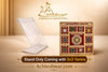 Yantra stand setup with clear acrylic stand and maroon gold symbol board