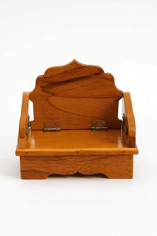 Wooden Bal Gopal singhasan seat with arched back and small side handles