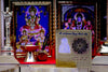 Devotional yantra card with black mandala on golden box, deity artwork