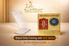Yantra stand with gold instruction card, featuring red Kali panel and blue chakra panel.