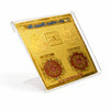 Golden yantra card in clear acrylic stand with Hindi text and multi-color symbols