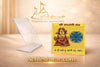 Matangi yantra card in clear acrylic stand with golden deity and blue geometric emblem