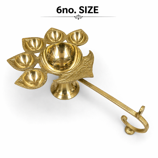 Brass Panch Aarti Diya | 5-Face Jyoti Diya for Puja, Temple & Mahaaarti