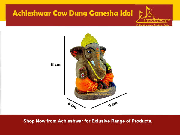 Cow Dung Ganesha Idol – Eco-Friendly Gobar Ganpati for Home, Office, Car, Shop & Factory | 100% Biodegradable Murti (Dissolves in Water in 6 Hours) 11 x 9 x 6 cm - Achleshwar
