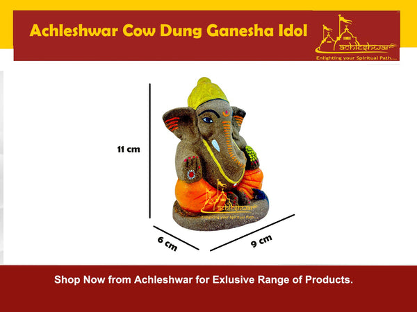 Cow Dung Ganesha Idol – Eco-Friendly Gobar Ganpati for Home, Office, Car, Shop & Factory | 100% Biodegradable Murti (Dissolves in Water in 6 Hours) 11 x 9 x 6 cm