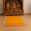 Reversible pooja meditation mat, orange with white fringe and black border stripe