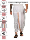 Pure cotton readymade dhoti free size white colour with Thick embroidery border - Achleshwar