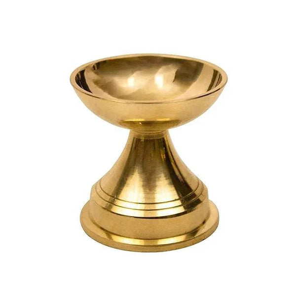 Brass diya oil lamp with fluted base and bowl, traditional puja hand-crafted design