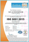 Quality certificate ISO 9001:2015 for ACHLESHWAR, with signature and seal