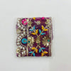 Decorative chunri cloth in purple with multicolor embroidered flowers, beads, and gold edging
