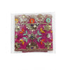 Embroidered devotional chunri square, magenta with gold vines and floral bead details