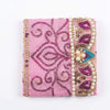 Embroidered devotional chunri square, light pink with purple thread swirls and pearl trim