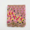 Pink devotional chunri scarf with multicolor thread and gold border