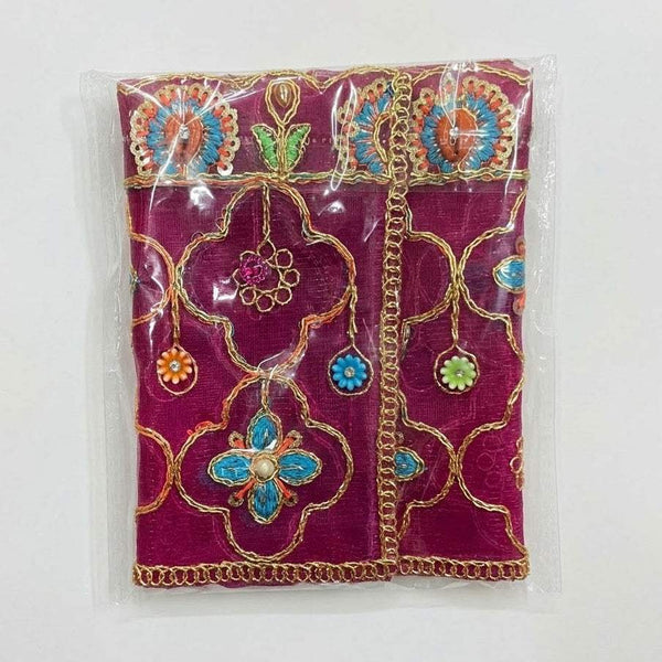 Purple Mata Rani chunri with gold embroidered vine and bead motifs, bordered