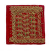 Dark red sequin chunri with gold embroidery and green accents