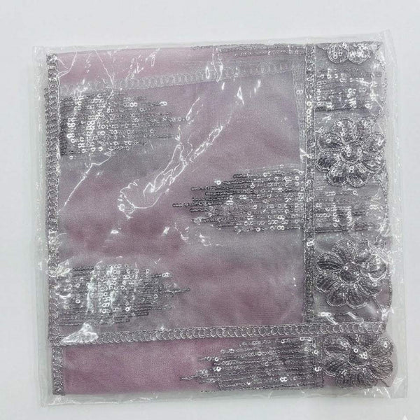 Grey sequin chunri with ornate silver-toned border