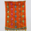 Orange chunri scarf with vertical embroidered floral motifs and gold beaded border