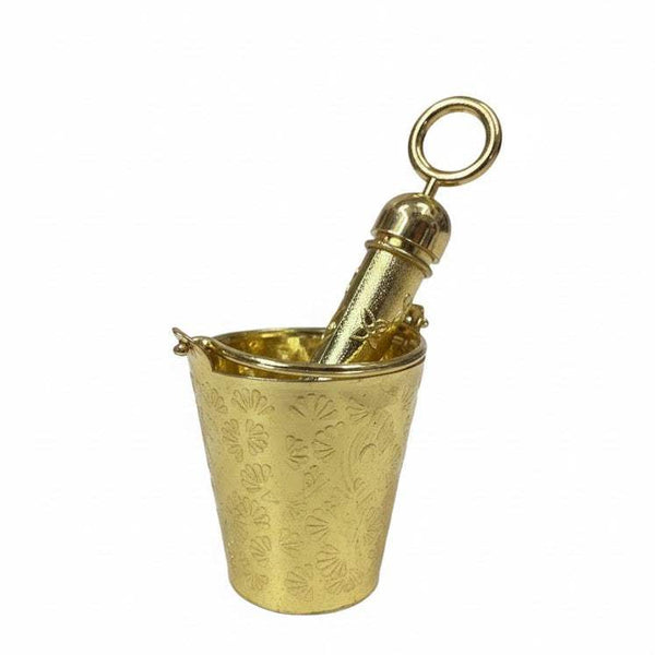 Golden decorative bucket with spout and circular hanging handle