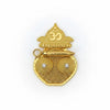 Golden Om decorative pichkari ornament with two circular mesh side discs and top crest