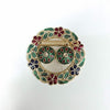 Ornate metal tray with two bowl wells and floral wreath border, multicolor enamel, silver tone