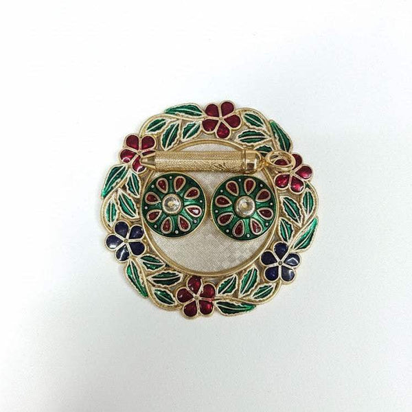 Ornate metal tray with two bowl wells and floral wreath border, multicolor enamel, silver tone