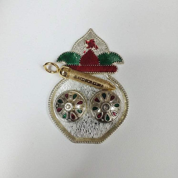 Decorative Holi plate with attached pichkari and two jeweled circular side bowls