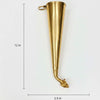 Brass gaumukhi shringi, 12 in tall cone cup with loop handle and decorative feet