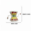 Handmade damru drum, red and yellow stripes with white lacing, 3.5 inch height