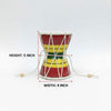 Handmade damru drum, red and yellow striped with white lacing, 5 inch height