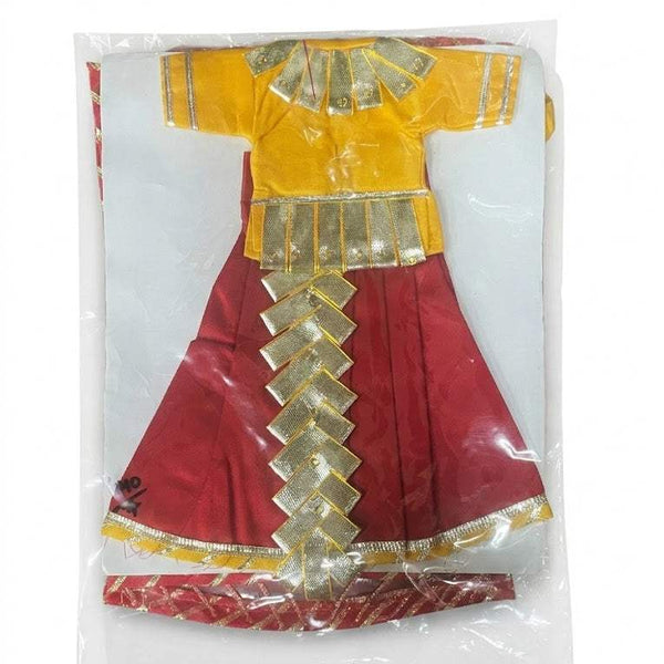 Festival idol outfit set with yellow top and red skirt with gold embellished center panel