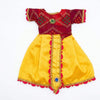 Yellow and burgundy festival idol outfit with jeweled yoke and diamond accents