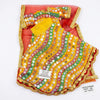 Festival idol outfit set with red fabric and multicolor sequin dotted panels