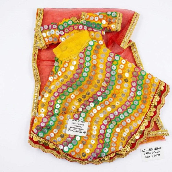 Festival idol outfit set with red fabric and multicolor sequin dotted panels