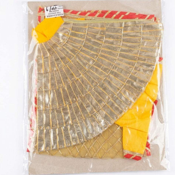 Festival idol outfit set with gold fabric and curved metallic trim over yellow accents